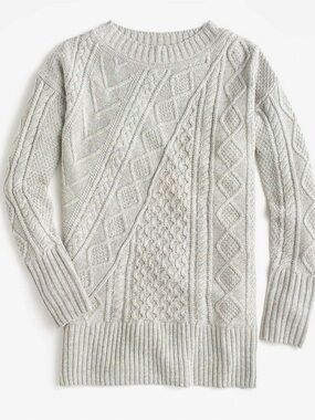 J.Crew Cable Knit Patchwork Sweater Gray Size Large NWT